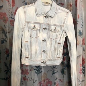 Free People Denim Pin-Stripped Bleached Jacket